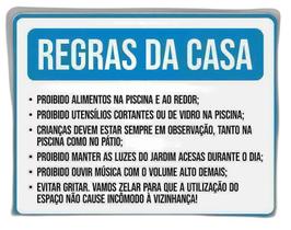 Placa Sinalização - Regras Da Casa Azul Piscina 18X23
