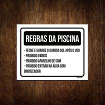 Placa Sinalização - Regras Piscina Feche Guarda Sol 27X35