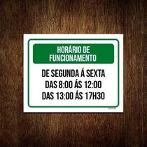 Placa Sinalização - Verde Horário Funcionamento 27X35