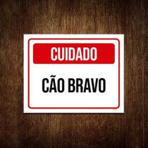 Placa Sinalização Vermelho Cuidado Cão Bravo 18X23