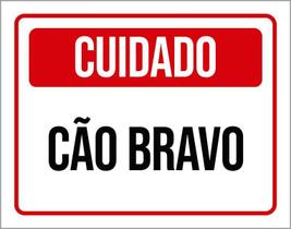 Placa Sinalização Vermelho Cuidado Cão Bravo 36X46