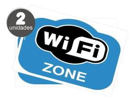 Placa Sinalização WIFI WI-FI Zone Wireless Hotspot Azul Kit c/2 Unidades
