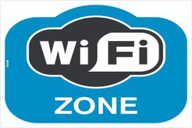 Placa Sinalização WIFI Zone Wireless Hotspot Internet Grátis Azul