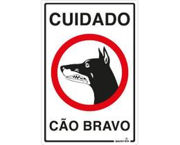 Placa Sinalizadora Cuidado Cão Bravo Autoadesiva 30x20cm Bemfixa