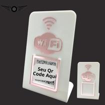 Placa Suporte Qr Code Wifi Comercio Acrilico Branco Com Rose