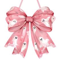 Placa suspensa RattanView Pink Halloween Coquette Ghost 30x29cm Placa suspensa RattanView Pink Halloween Coquette Ghost 30x29cm