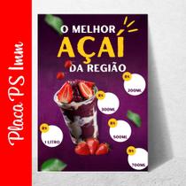 Placa Tabela preço Açaí Ref: 3 SEM PERSONALIZAÇÃO Não mancha / desbota Sol e chuva