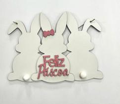 Placa Três Coelhos Rosa 27cm