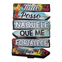 Placa Tropicalia Frase Tudo Posso Naquele Que 20x30 Mdf Adesivado