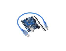 Placa Uno Rev3 R3 Atmega328 SMD com Cabo USB Azul para Projetos de Automação e Robótica