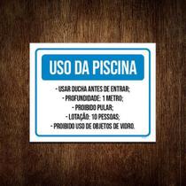 Placa Uso Piscina Usar Ducha Profundidade 1 Metro 18x23 10un