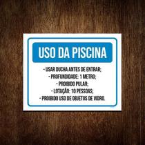 Placa Uso Piscina Usar Ducha Profundidade 1 Metro 18x23 3un