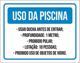 Placa Uso Piscina Usar Ducha Profundidade 1 Metro 27X35