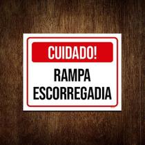 Placa Vermelha - Cuidado Rampa Escorregadia 27X35