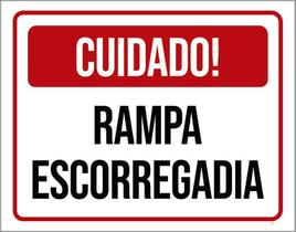 Placa Vermelha - Cuidado Rampa Escorregadia 36X46