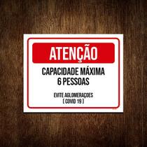 Placa Vermelho Atenção Capacidade Máxima 6 Pessoas 27x35