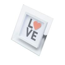 Placa Vidro Mesa Decor Love Heart Transparente e Dourado 15X15 cm
