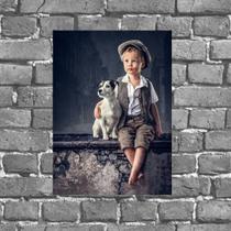 Placa Vintage Menino Com Cachorro 18x27cm Placa Vintage Menino Com Cachorro 18x27cm