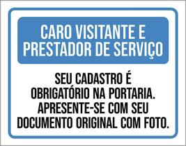 Placa Visitantes Prestadores Cadastro Obrigatório 36X46