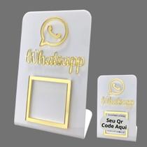 Placa Zap Qr Code Display De Balcão Branco Com Dourado