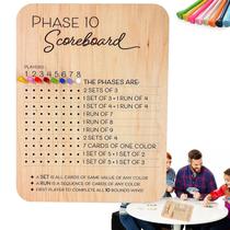Placar de Madeira para Phase 10 - Com 8 Pinos Coloridos