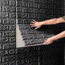 Placas 3D Tijolinho Preto Adesivo Piso Cerâmica Espuma Revestimento Parede Decoração