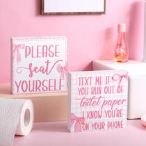 Placas de banheiro, decoração, caixa de madeira, placa de madeira, Farmhouse Jetec, rosa Placas de banheiro, decoração, caixa de madeira, placa de madeira, Farmhouse Jetec, rosa