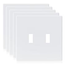 Placas de parede ELEGRP 2-Gang Screwless Toggle brancas de tamanho médio (pacote com 5) Placas de parede ELEGRP 2-Gang Screwless Toggle brancas de tamanho médio (pacote com 5)