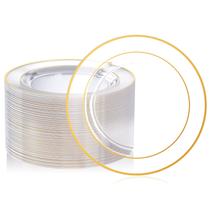 Placas de plástico FOCUSLINE de 10 polegadas transparentes com borda dourada (100 unidades) Placas de plástico FOCUSLINE de 10 polegadas transparentes com borda dourada (100 unidades)