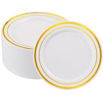 Placas de plástico ISFANGCO Gold Rimmed White 10,25 polegadas 50 unidades