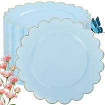 Placas de plástico LIYH 7,5 polegadas azuis com borda dourada x100 Placas de plástico LIYH 7,5 polegadas azuis com borda dourada x100