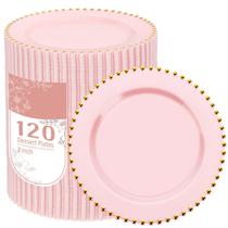 Placas de plástico LIYH Pink com borda dourada, pacote de 7 polegadas e 120 Placas de plástico LIYH Pink com borda dourada, pacote de 7 polegadas e 120