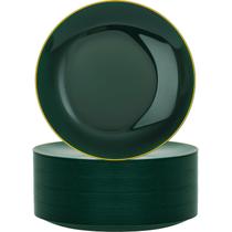 Placas de plástico Nervure Green 26 cm com borda dourada 100 unidades