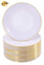 Placas de plástico Nervure White com borda dourada 7,5 polegadas, 100 unidades Placas de plástico Nervure White com borda dourada 7,5 polegadas, 100 unidades