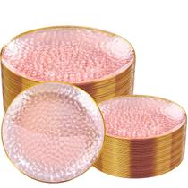 Placas de plástico Rubtlamp Clear Pink com borda dourada 100 unidades