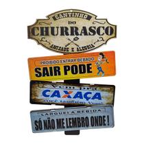 Placas Decor Cantinho Churrasco Amizade Fundo Branco com 3 Plaquinhas 20x30 Mdf Adesivado
