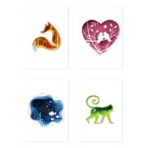 Placas Decorativas Animais Paper para Sala 20x30cm Kit 4un