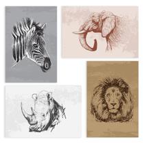Placas Decorativas Animais Safari África 20x30cm Kit 4un