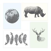Placas Decorativas Animais Safari Geométrico 20x30cm Kit 4u Placas Decorativas Animais Safari Geométrico 20x30cm Kit 4u