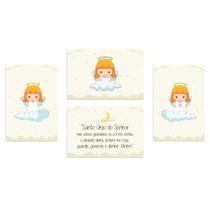 Placas Decorativas Anjos da Guarda Amarelo Kit 4un 20x30cm