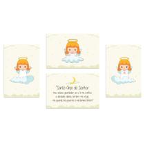 Placas Decorativas Anjos da Guarda Amarelo Kit 4un 20x30cm