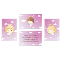 Placas Decorativas Anjos da Guarda Rosa Kit 4un 20x30cm