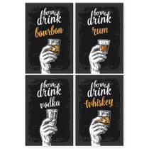Placas Decorativas Bebidas Born Drinks 20x30cm Kit 4un
