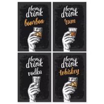 Placas Decorativas Bebidas Born Drinks 30x40cm Kit 4un