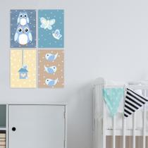 Placas Decorativas Coruja Baby Azul MDF 30x40cm Kit 4un Placas Decorativas Coruja Baby Azul MDF 30x40cm Kit 4un