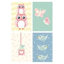 Placas Decorativas Coruja Baby Rosa MDF 20x30cm Kit 4un