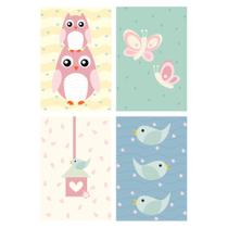 Placas Decorativas Coruja Baby Rosa MDF 20x30cm Kit 4un