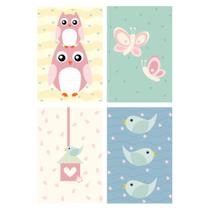 Placas Decorativas Coruja Baby Rosa MDF 30x40cm Kit 4un