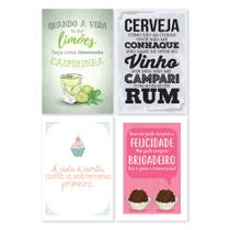 Placas Decorativas Cozinha Drinks e Desserts 20x30cm Kit 4un