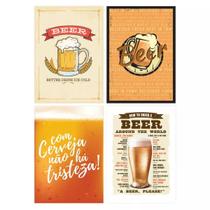 Placas Decorativas de Cerveja Beers 20x30cm Kit 4un